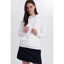 Tudors Kadın Relax Fit Rahat Kesim Pamuklu Kapüşonlu Kanguru Cepli Ekru Sweatshirt
