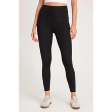 Tudors Kadın Slim Fit Dar Kesim Scuba Kumaş Beli Lastikli Siyah Tayt