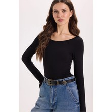 Tudors Kadın Slim Fit Dar Kesim Uzun Kollu Viskon Siyah Bluz