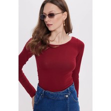 Tudors Kadın Slim Fit Dar Kesim Uzun Kollu Viskon Bordo Bluz