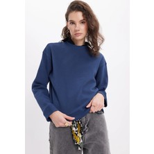 Tudors Kadın Oversize Geniş Kesim Pamuklu Bisiklet Yaka Lacivert Sweatshirt