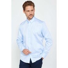 Tudors Slim Fit Mavi Non-Iron %100 Pamuk Doğa Dostu Ekoteks Belgeli Ütü Gerektirmez Gömlek