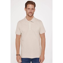 Tudors Erkek Slim Fit Dar Kesim %100 Pamuk Düz Pike Taş Renk Polo Yaka Tişört