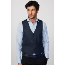 Tudors Slim Fit Dar Kesim Fleto Cep 4 Mevsim Çizgili Lacivert Erkek Yelek