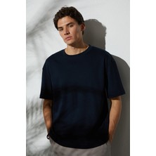 Tudors Unisex Oversize Geniş Kesim %100 Pamuk Yumuşak Dokulu Basic Bisiklet Yaka Lacivert Tişört