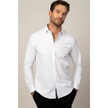 Tudors Slim Fit Uzun Kollu Armürlü Düğme Patı Manşet Içi Biyeli Erkek Beyaz Gömlek