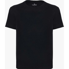Tudors Unisex Slim Fit Dar Kesim %100 Pamuk Yumuşak Dokulu Siyah Bisiklet Yaka Tişört