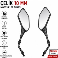 Çelik 10MM (M10) Motosiklet Aynası Takımı - Scooter Uyumlu - Siyah Evrensel Ayna
