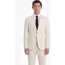 Sabri Özel Ekru Slim Fit 6 Drop Mono Yaka Modal Kumaş Lastikli Bel Astarsız Takım Elbise