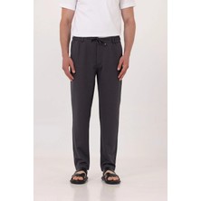 Sabri Özel Antrasit Dokulu Arka Lastikli Köprü Kemerli Bağcıklı Slim Fit Jogger Pantolon