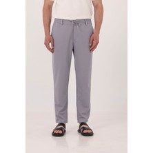 Sabri Özel Gri Dokulu Arka Lastikli Köprü Kemerli Bağcıklı Slim Fit Jogger Pantolon