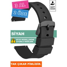 Trendburada Tcl Movetime MT42-MT42X Family Saat Uyumlu Siyah Renk Siyah Tokalı Silikon Saat Kordonu A71SYH