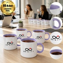 BK Gift Logonuza Özel 10 Adet Porselen Lila Motto Fincan - 150 ml Kurumsal Kahve Kupası