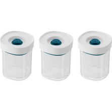 Palmira Demir Fresh & Save Cube Vakumlu Saklama Kabı Set, Xs, 3 Parça, Şeffaf Akdeniz Mavisi