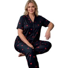 Bipamuk Cotton Gömlek Yaka Kısa Kol Büyük Beden Kadın Pijama Takımı Rahat Tasarım 3xl–6xl