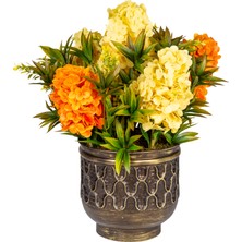 Herdekora Metal Saksıda Islak Ortanca Aranjmanı Sarı-Turuncu 55X57 Cm.