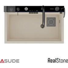 Real Stone RealStone Victoria Set A02 Krem Akıllı Granit Mutfak Evyesi 75,5 x 47 cm