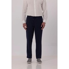 Sabri Özel Açık Lacivert Dokulu Arka Lastikli Köprü Kemerli Bağcıklı Slim Fit Jogger Pantolon