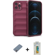 Marsilyan™- iPhone 12 Pro Kılıf Atlas Koleksiyonu - Siyah Polymer Nano Ekran Koruyucu + Metal Kamera Lens Koruma Cam - Gs