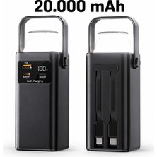 Al-tech Bilişim 20.000 Mah Powerbank Kamp Lambası Dahili Usb-C & Lightning Kablolu Dijital Göstergeli Pd Hızlı Şarj Taşınabilir