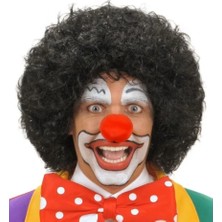 Semel Siyah Kıvırcık Afro Peruk ve Kırmızı Sünger Burun Seti