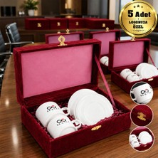 BK Gift Logonuza Özel 5 Adet Bordo Kadife Kutulu Ikili Kahve Fincanı Seti Kurumsal Hediye