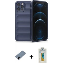 Marsilyan™- iPhone 12 Pro Kılıf Atlas Koleksiyonu - Siyah Polymer Nano Ekran Koruyucu + Metal Kamera Lens Koruma Cam - Gs
