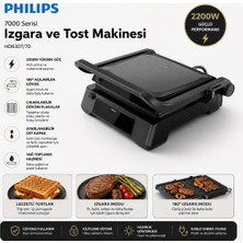 Philips 7000 Serisi Izgara ve Tost Makinesi, Hassas Dijital Kontrol, Izgara Için Tam Açılır, Ayarlanabilir Çıkarılabilir Plakalar, HD6307/70