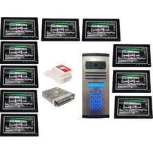 11 Daire Nts 2015-S 7'' Görüntülü Diafon SİYAH-8003 Tuş Takımlı Şifreli Zil Panelli Set