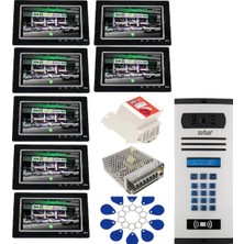 8 Daire Nts 2015-S 7'' Görüntülü Diafon SİYAH-8004 Tuş Takımlı Şifreli+Geçişli Zil Panelli Set
