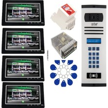 4 Daire Nts 2015-S 7'' Görüntülü Diafon SİYAH-8004 Tuş Takımlı Şifreli+Geçişli Zil Panelli Set