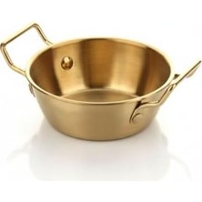 Palmira Demir Gold Renk Paslanmaz Çelik Mini Sahan ve Sunumluk - Kulplu Metal Kahvaltılık, Sosluk ve Meze Tabağı - Mat Altın Görünümlü Servis Tavası (10 Cm)