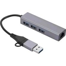 Palmira Demir 1000 Mbps Gigabit Usb-C ve Usb-A Girişli 4 Port USB 3.0 Hub Gigabit Ethernet Adaptörü – 1000 Mbps Kablolu Internet, 5gbps Veri Aktarımı, Çoklu Bağlantı Desteği, Kompakt Abs Gövde | ZR1109