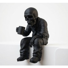 Sepetzone 3D Baskı Oturan Iskelet Figürü - Kahve Içen Şirin Iskelet Heykeli