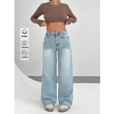 Circle Jeans Yüksek Bel Geniş Paça Açık Mavi Kadın Pantolon