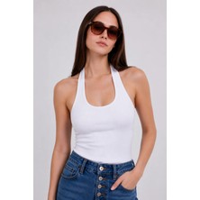 i8 Denim Halter Yaka Fitilli Top