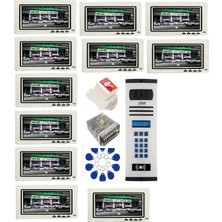 11 Daire Nts 2015-B 7'' Görüntülü Diafon BEYAZ-8004 Tuş Takımlı Şifreli+Geçişli Zil Panelli Set