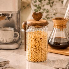 Palmira Demir Akasya Kapaklı Cam Kavanoz 760 ml Kaşıklı | Hava Geçirmez Baharatlık Çay Kahve Şeker Saklama Kabı