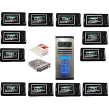 12 Daire Nts 2001-S 4,3'' Görüntülü Diafon SİYAH-8003 Tuş Takımlı Şifreli Zil Panelli Set
