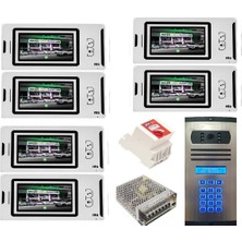 6 Daire Nts 2001-B 4,3'' Görüntülü Diafon BEYAZ-8003 Tuş Takımlı Şifreli Zil Panelli Set