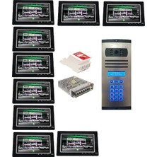 9 Daire Nts 2015-S 7'' Görüntülü Diafon SİYAH-8003 Tuş Takımlı Şifreli Zil Panelli Set
