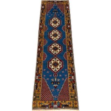 Burak Halı El Dokuma Sıfır Yahyalı Halısı Yolluk 80X280 Mavi Kök Boya %100 Yün Halı Açık Mavi