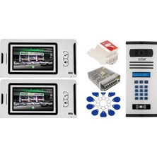 2 Daire Nts 2001-B 4,3'' Görüntülü Diafon BEYAZ-8004 Tuş Takımlı Şifreli+Geçişli Zil Panelli Set