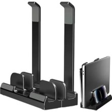 Palmira Demir Mcstorey Laptop Stand Dikey ve Eğimli 3 Slotlu Ayarlanabilir Masaüstü Organizer Telefon Tablet Uyumlu Kaymaz Silikon Pedli Ergonomik Masa Düzenleyici Pvc Tpu Alaşım Siyah