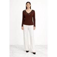 Shopping Shop V Yakası Dantelli Body KAHVE