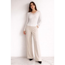 Shopping Shop V Yakası Dantelli Body EKRU