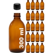 Amber Ecza Şişesi, 300 Ml, Kahverengi Cam, Plastik Contalı Kilit Kapak, Hava ve Sıvı Sızdırmaz, 28MM Ağız Çaplı, Parfüm Demlemek Için Uygun, 20 Adet (300 Ml, Siyah Kapak)