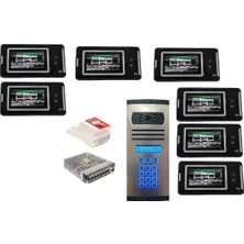 7 Daire Nts 2001-S 4,3'' Görüntülü Diafon SİYAH-8003 Tuş Takımlı Şifreli Zil Panelli Set