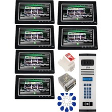 6 Daire Nts 2015-S 7'' Görüntülü Diafon SİYAH-8004 Tuş Takımlı Şifreli+Geçişli Zil Panelli Set