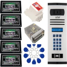 5 Daire Nts 2015-S 7'' Görüntülü Diafon SİYAH-8004 Tuş Takımlı Şifreli+Geçişli Zil Panelli Set